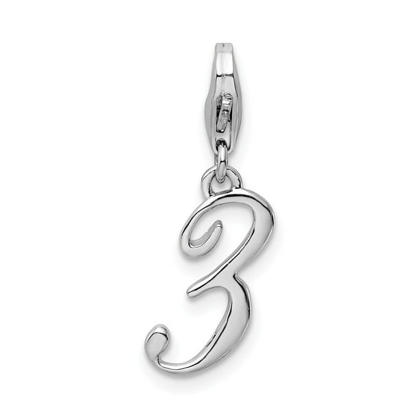 925 Sterling Silver Rhodium-plated Number 3 with Lobster Clasp Charm 925 Sterling Silver Rhodium-plated Number 3 with Lobster Clasp Charm